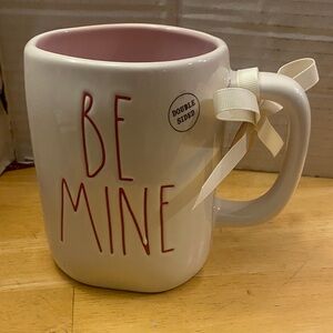 Rae Dunn double sided Pink and Cream 'Be Mine' Mug Heart on other side. NWT